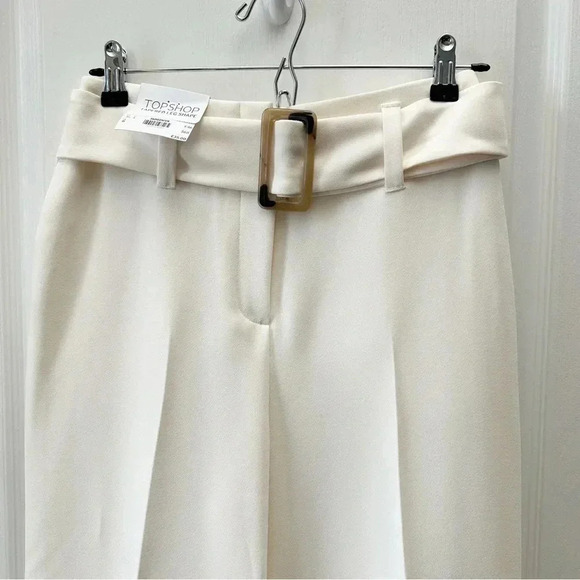 Topshop Trousers Jodi Tapered Leg High Waisted Belted Pants Ivory Size 4 NWT - Picture 7 of 16